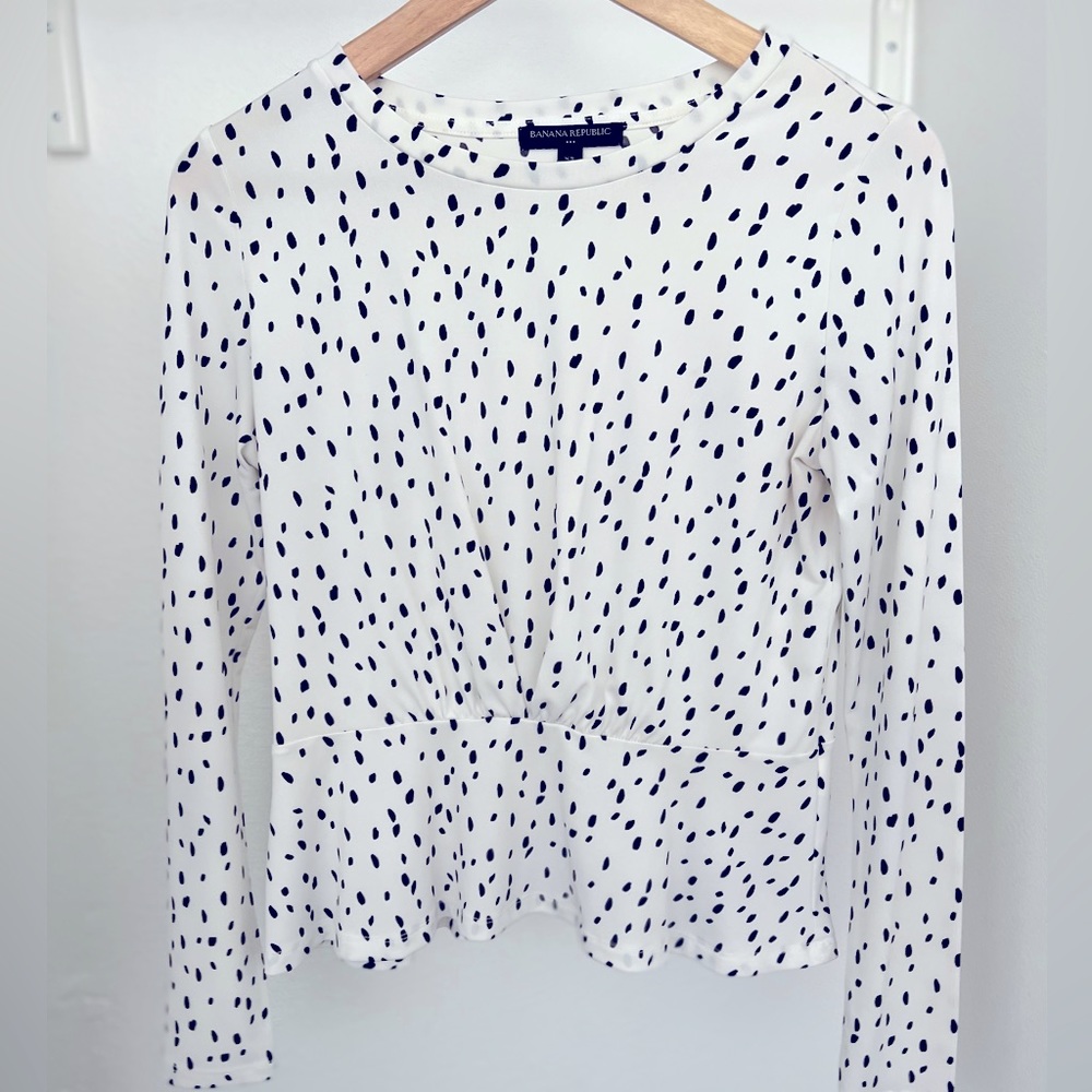 Banana Republic Black and White Long-Sleeved Peplum Top
